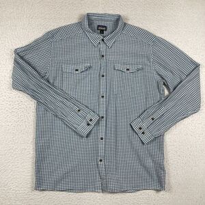 Patagonia Shirt‎ Mens XL Blue Outdoors Gorpcore Traveler Organic Gingham Check